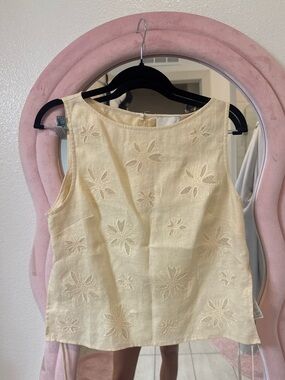 Reformation Embroidered Cream Linen Tank Top